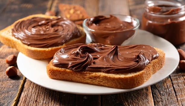sliced bread with chocolate cream spread topping AI generated image