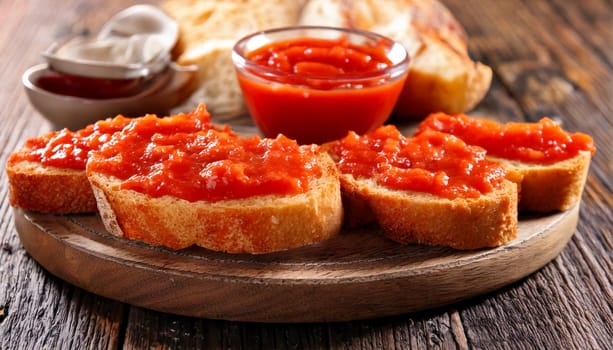 sliced bread with tomato sauce spread topping AI generated image