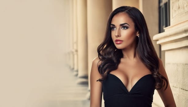 pretty young woman mini black dress, AI generated image
