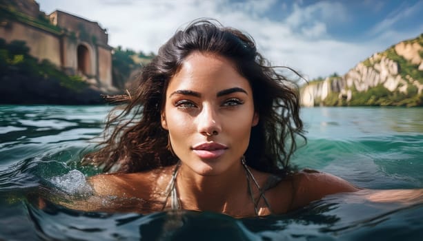 pretty young woman swimming, AI generated image