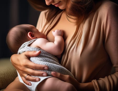 young woman breastfeeding her baby, AI generated image