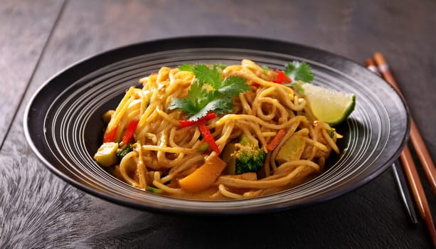 vegetarian curry noodles food AI generated image