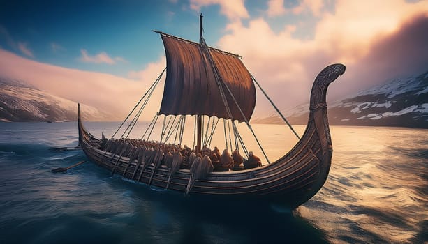 ancient viking ship at sea AI generated image