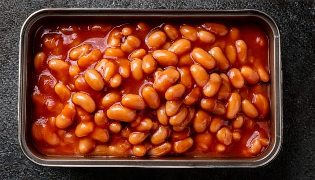baked beans in tomato sauce in baking tray AI generated image