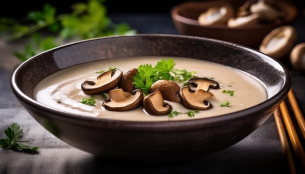 shiitake mushrooms soup bowl vegetarian food AI generated image