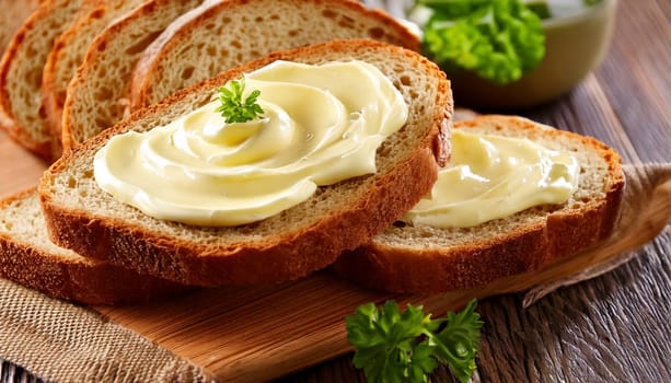 sliced bread with mayonnaise spread topping AI generated image