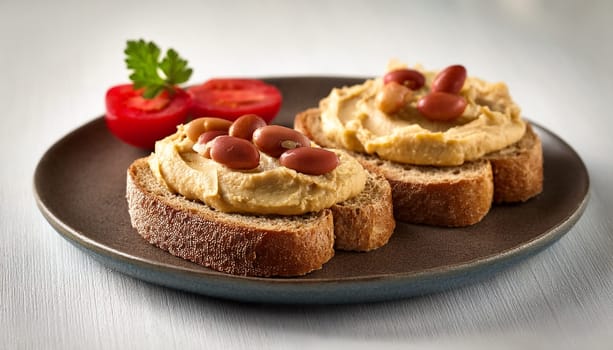 sliced bread with hummus and bean spread topping AI generated image