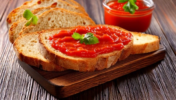 sliced bread with tomato sauce spread topping AI generated image