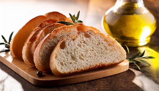 sliced bread with olive oil spread topping AI generated image