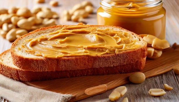 sliced bread with peanuts butter spread topping AI generated image
