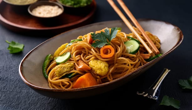 vegetarian curry noodles food AI generated image