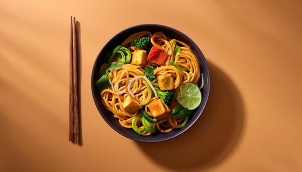 vegetarian curry noodles food AI generated image
