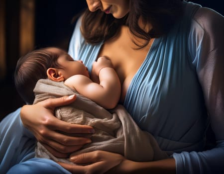 young woman breastfeeding her baby, AI generated image