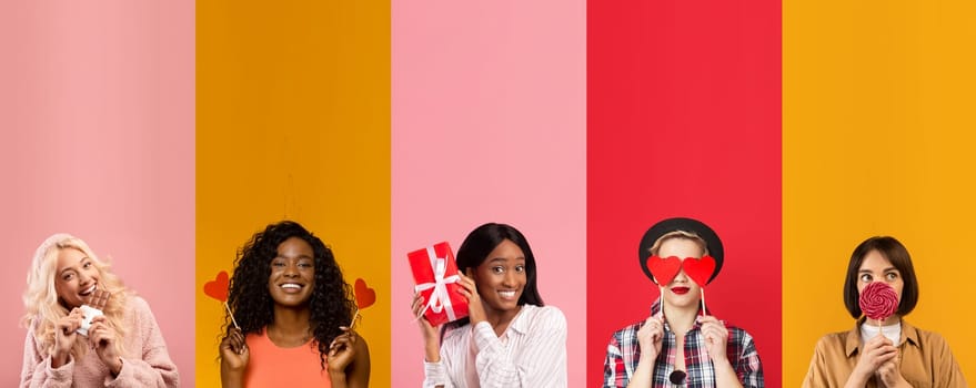 A vibrant collection of diverse women joyfully celebrating St. Valentine's Day.