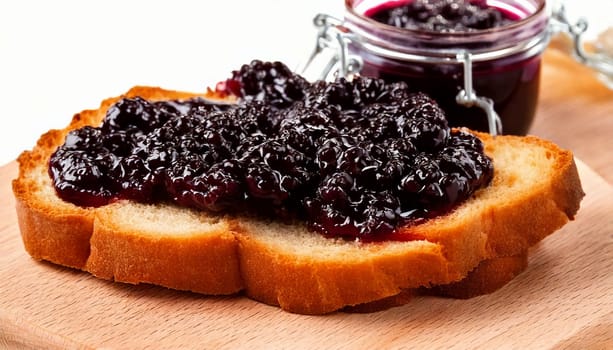 sliced bread with blackberry jam spread topping AI generated image