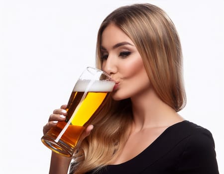 pretty young woman drinking beer, AI generated image
