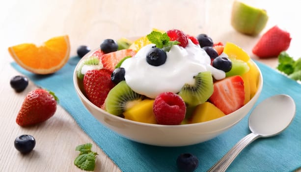 fruit salad with white yoghurt AI generated image