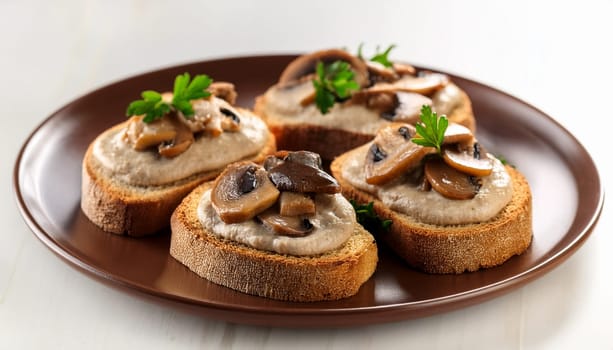 sliced bread with mushrooms cream spread topping AI generated image