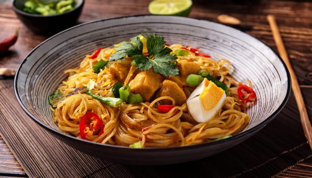 vegetarian curry noodles food AI generated image