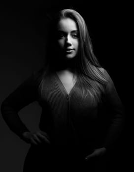 pretty young woman low key portrait, AI generated image