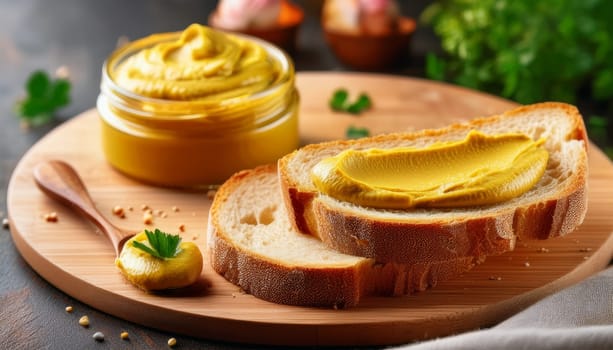 sliced bread with mustard spread topping AI generated image