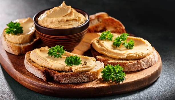 sliced bread with hummus spread topping AI generated image