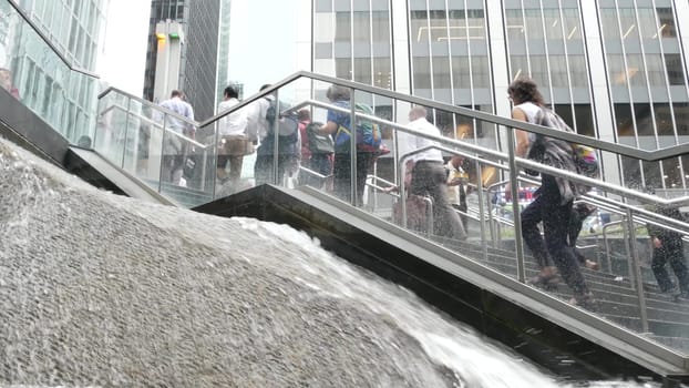 New York City, United States - 11 Sept 2023: Manhattan Midtown office buildings, Lexington avenue, United States. People pedestrian exiting subway metro station, stairs on 53 street, USA urban life.