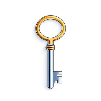 Silver key with golden handle opening a door, symbolizing security, access, safety, privacy, and problem solving, ideal for concepts related to real estate, cybersecurity, and data protection