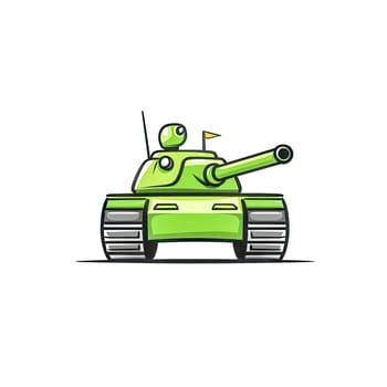 Cartoon illustration of a green tank with a forward pointing cannon and a small flag, featuring a bold color scheme ideal for military and combat themed designs