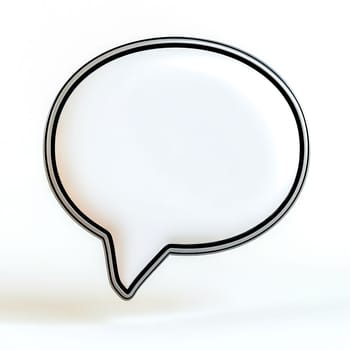 White speech bubble with a metallic silver border floats on a white background, symbolizing communication, dialogue, and social media conversations
