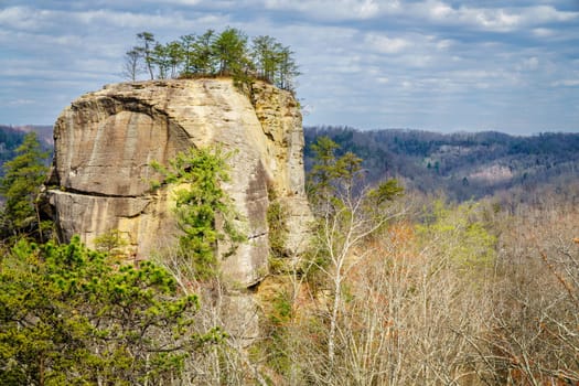 Scenic view of Courthouse Rock formation in Red River Gorge geological area in Kentucky