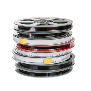  vintage 8mm film reels isolated on transparent background