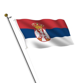 A Serbia Flagpole 3d illustration on white with clipping path
