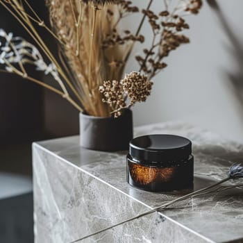 Cosmetic cream in a glass jar. Skin care concept. Background for beauty products