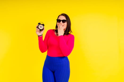 Full length photo of young smiling fat overweight woman wearing sportswear