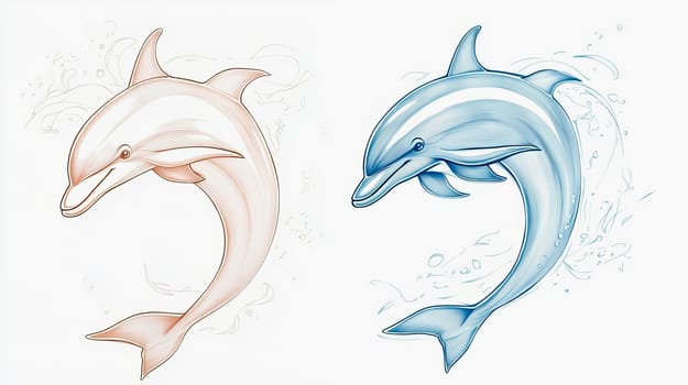 two cute dolphins on a white background. Ai art