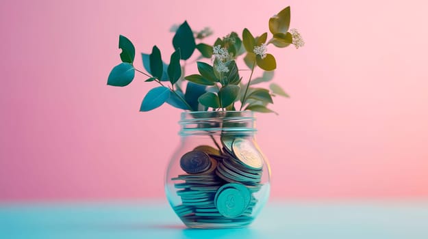 Concept of saving money and economic growth. Ai art