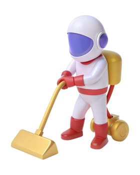A glossy futuristic robot with a vacuum cleaner, isolated on white background. Perfect for technology, cleaning, and space themes.