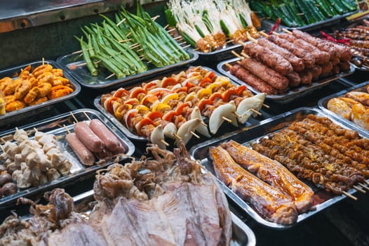 assortment of Vietnamese street food at the Asian Night Market in Vietnam in Asia in Da Nang