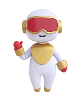 A 3D futuristic robot with a red visor, waving hello, isolated on white background. Perfect for technology, space, and cute robot themes.