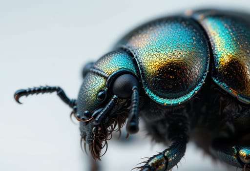 Close-up of a beautiful iridescent beetle showcasing its intricate details