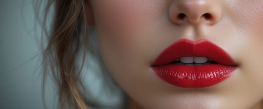 Close-up of a woman's lips with bright red lipstick