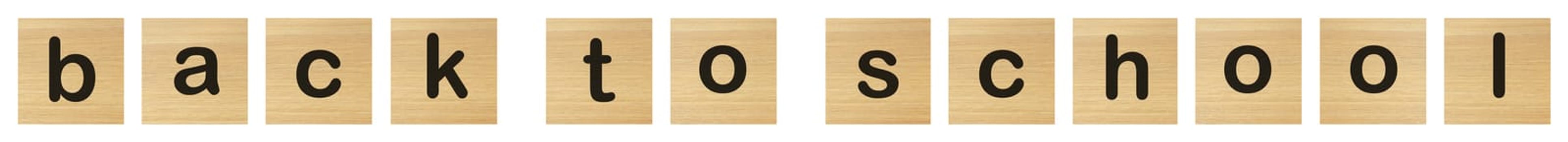 Back to school words with wood blocks on white