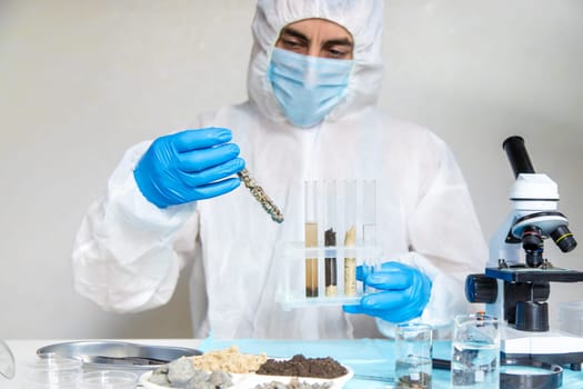 Soil testing in the laboratory. Selective focus. Nature.