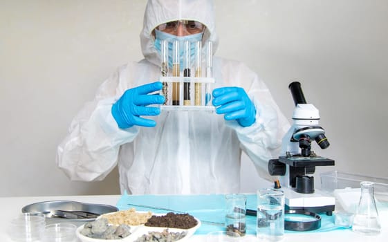 Soil testing in the laboratory. Selective focus. Nature.