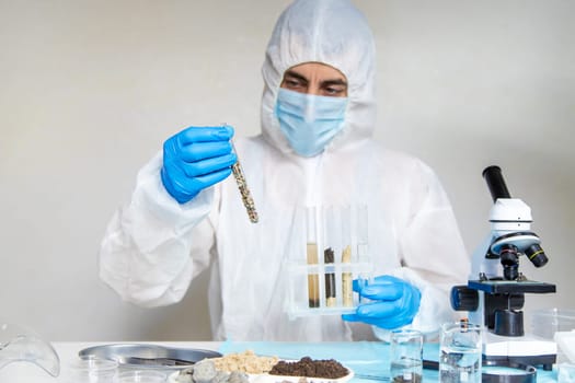 Soil testing in the laboratory. Selective focus. Nature.