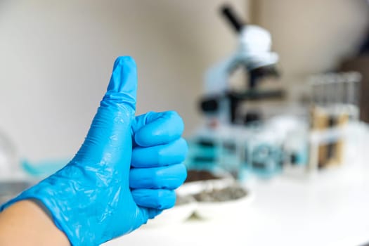 Soil testing in the laboratory. Selective focus. Nature.