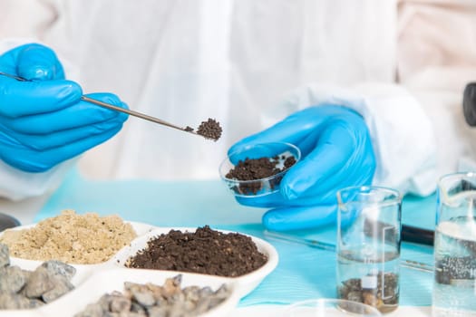 Soil testing in the laboratory. Selective focus. Nature.