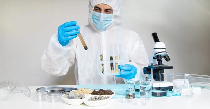 Soil testing in the laboratory. Selective focus. Nature.