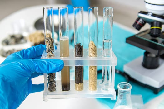 Soil testing in the laboratory. Selective focus. Nature.
